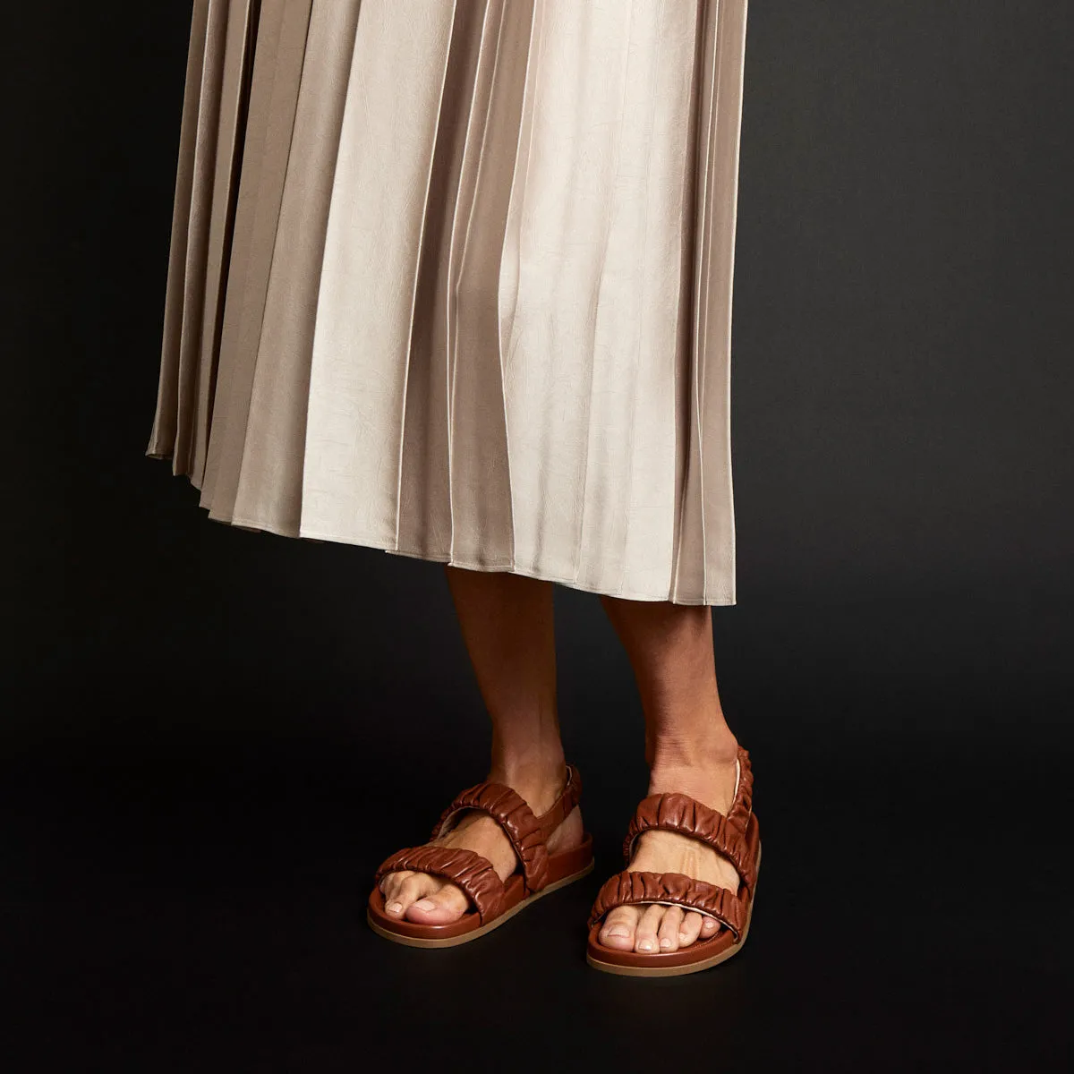Ruched Flat Leather Sandals