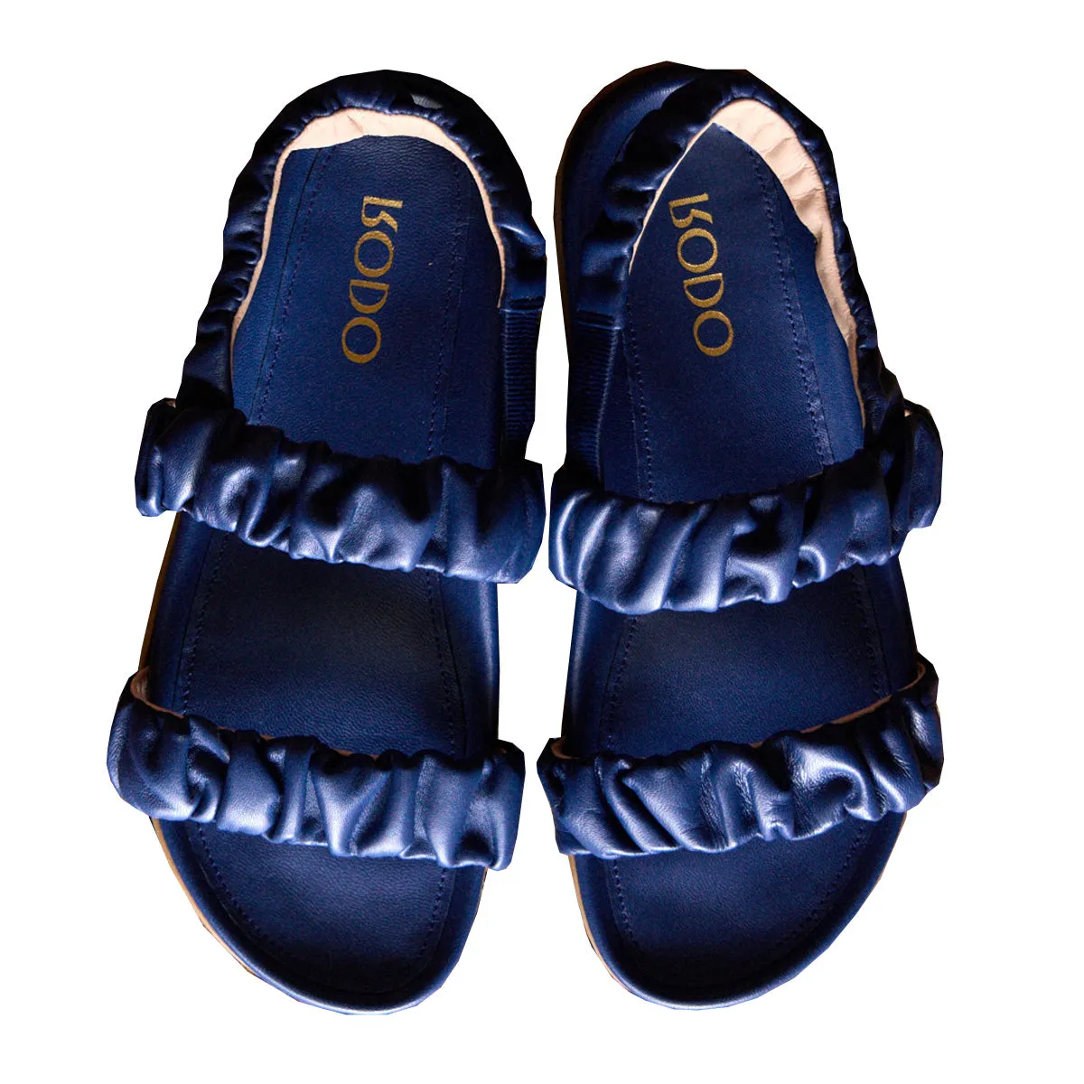 Ruched Flat Leather Sandals