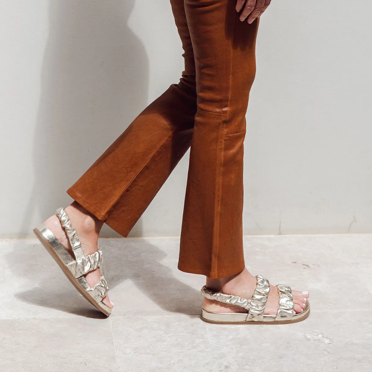 Ruched Flat Leather Sandals