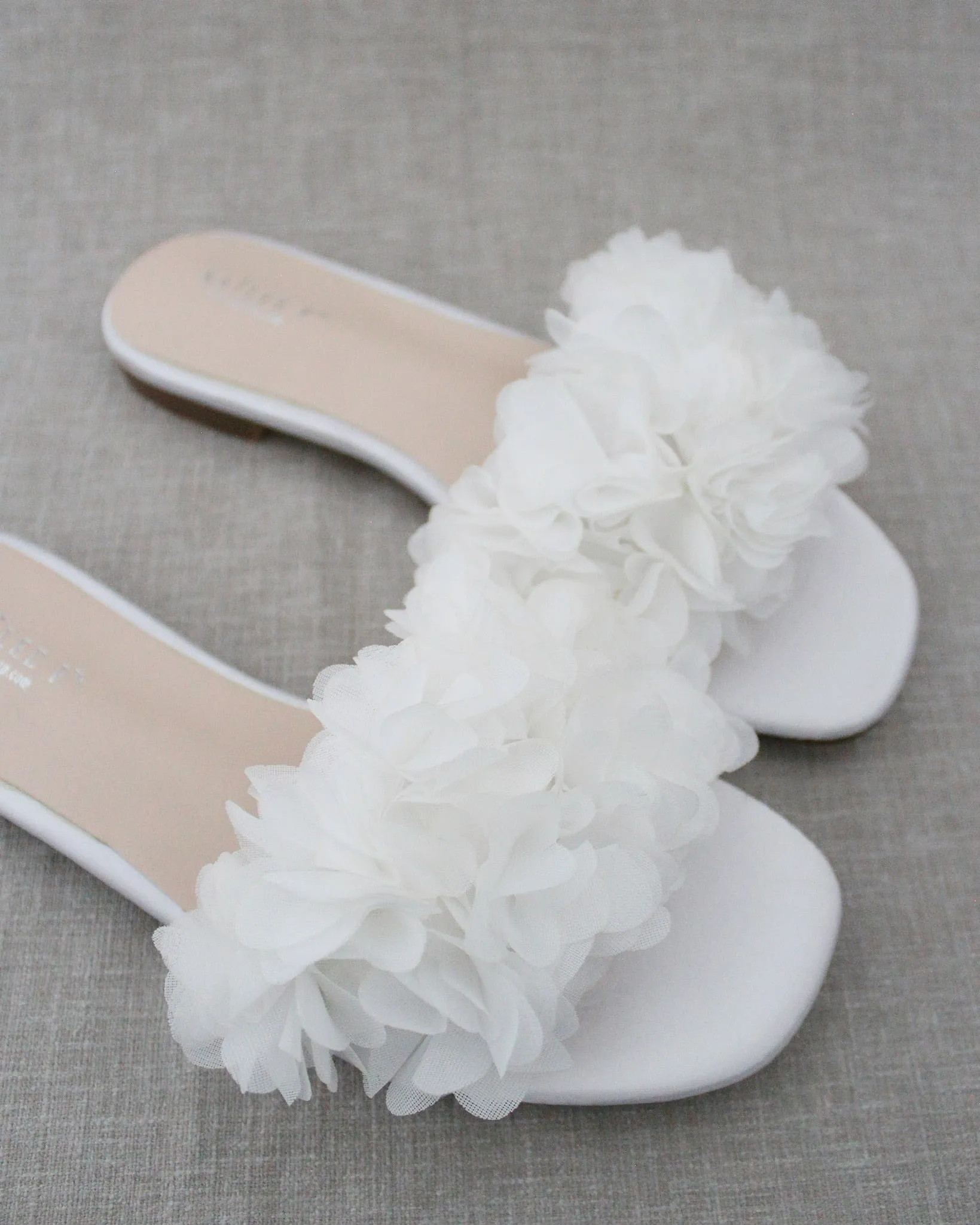 Satin Slide Wedding Sandals with Allover Chiffon Flowers