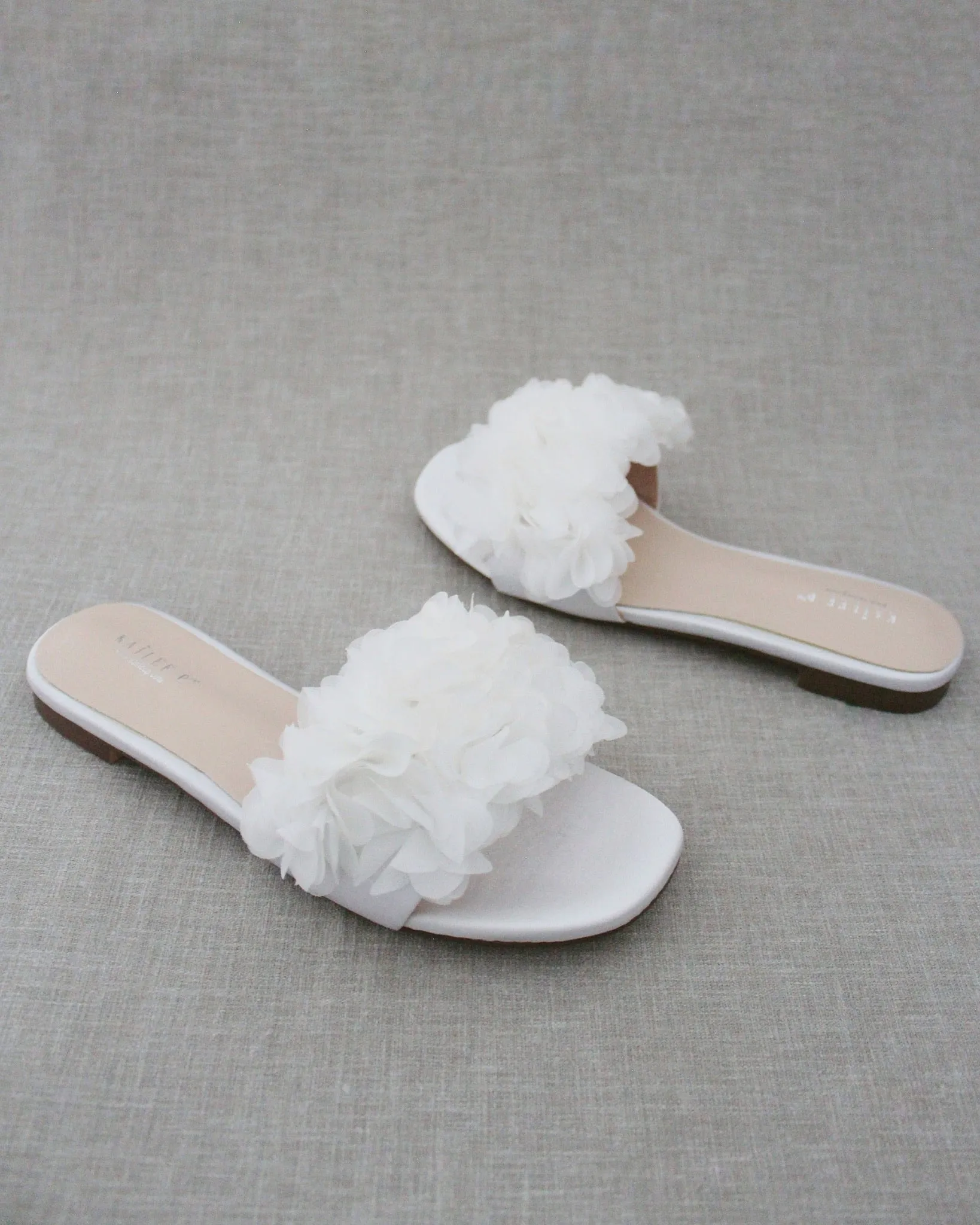 Satin Slide Wedding Sandals with Allover Chiffon Flowers