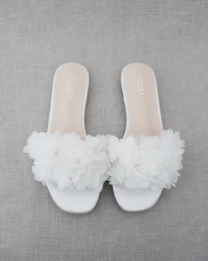 Satin Slide Wedding Sandals with Allover Chiffon Flowers
