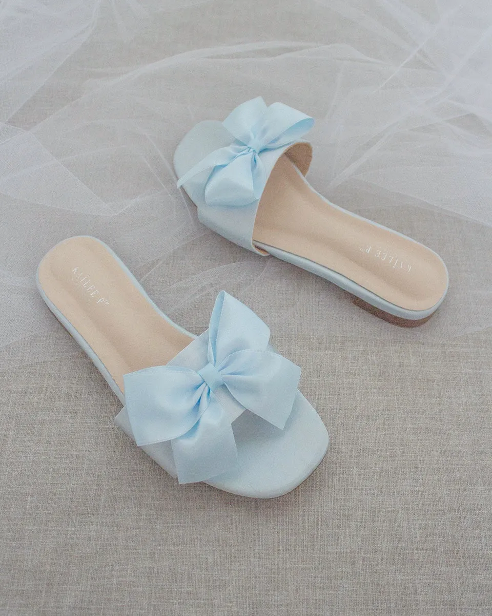 Satin Slip on Sandals with Satin Bow