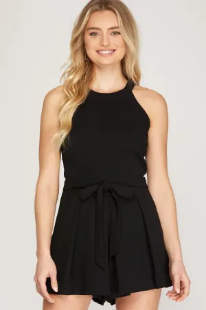 She And Sky Black Woven Pleated Shorts