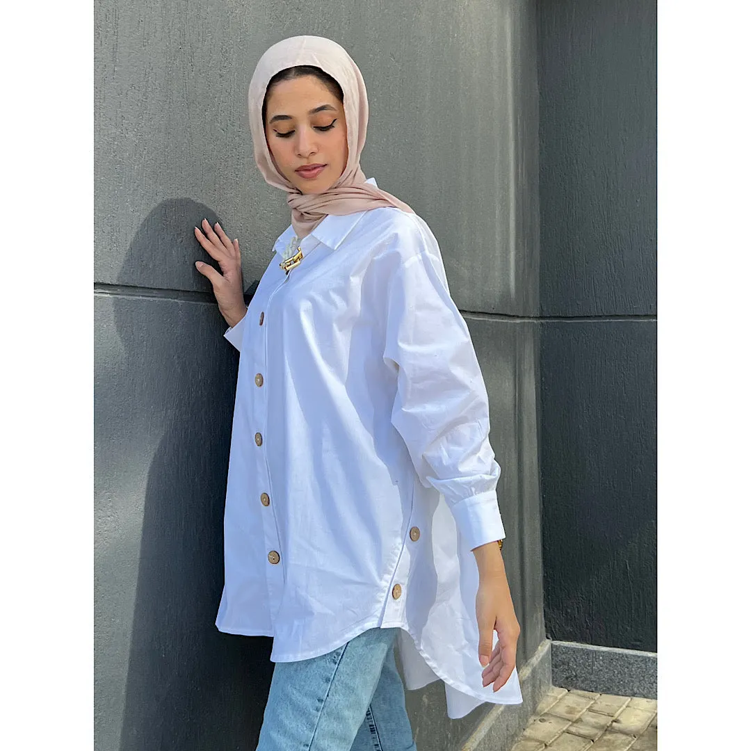Side buttoned poplin shirt
