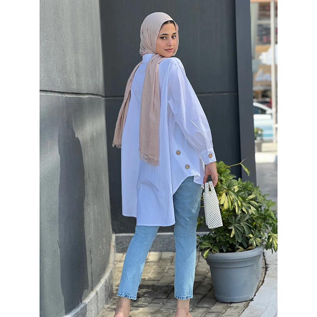 Side buttoned poplin shirt