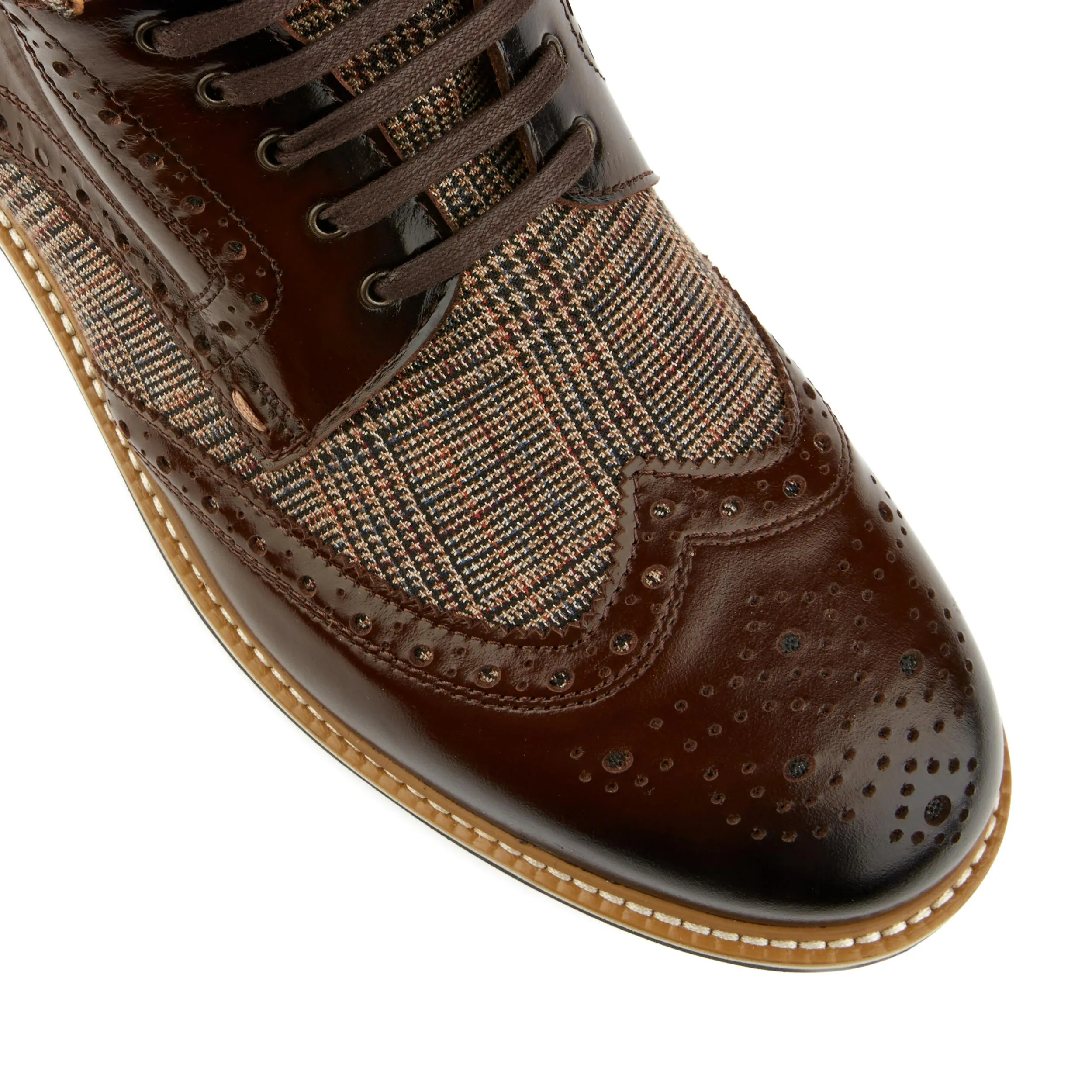 Wanderer - Dark Brown Check - Men's combat style size sipper boot in leather and textile