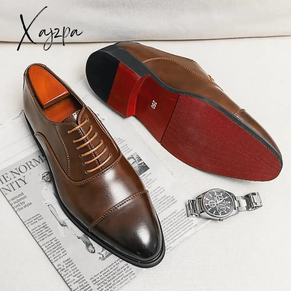 Xajzpa - Red Sole Men Shoes Black Brown Oxfords Square Toe Lace-up Wedding Shoes for Men with Free Shipping Men Shoes