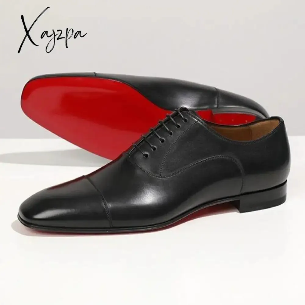 Xajzpa - Red Sole Men Shoes Black Brown Oxfords Square Toe Lace-up Wedding Shoes for Men with Free Shipping Men Shoes